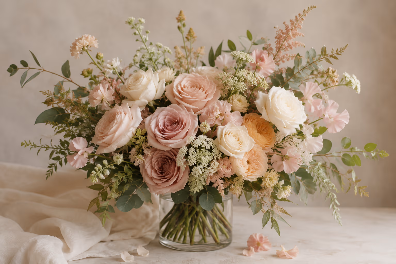 The lead florist of Simply Elegant Florals working with fresh organic blooms