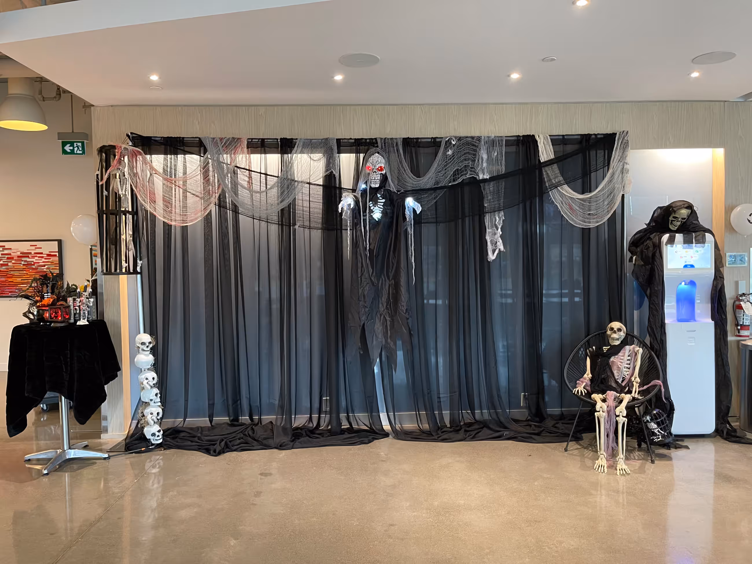 Black spiderweb backdrop grim reaper skeleton lounge
