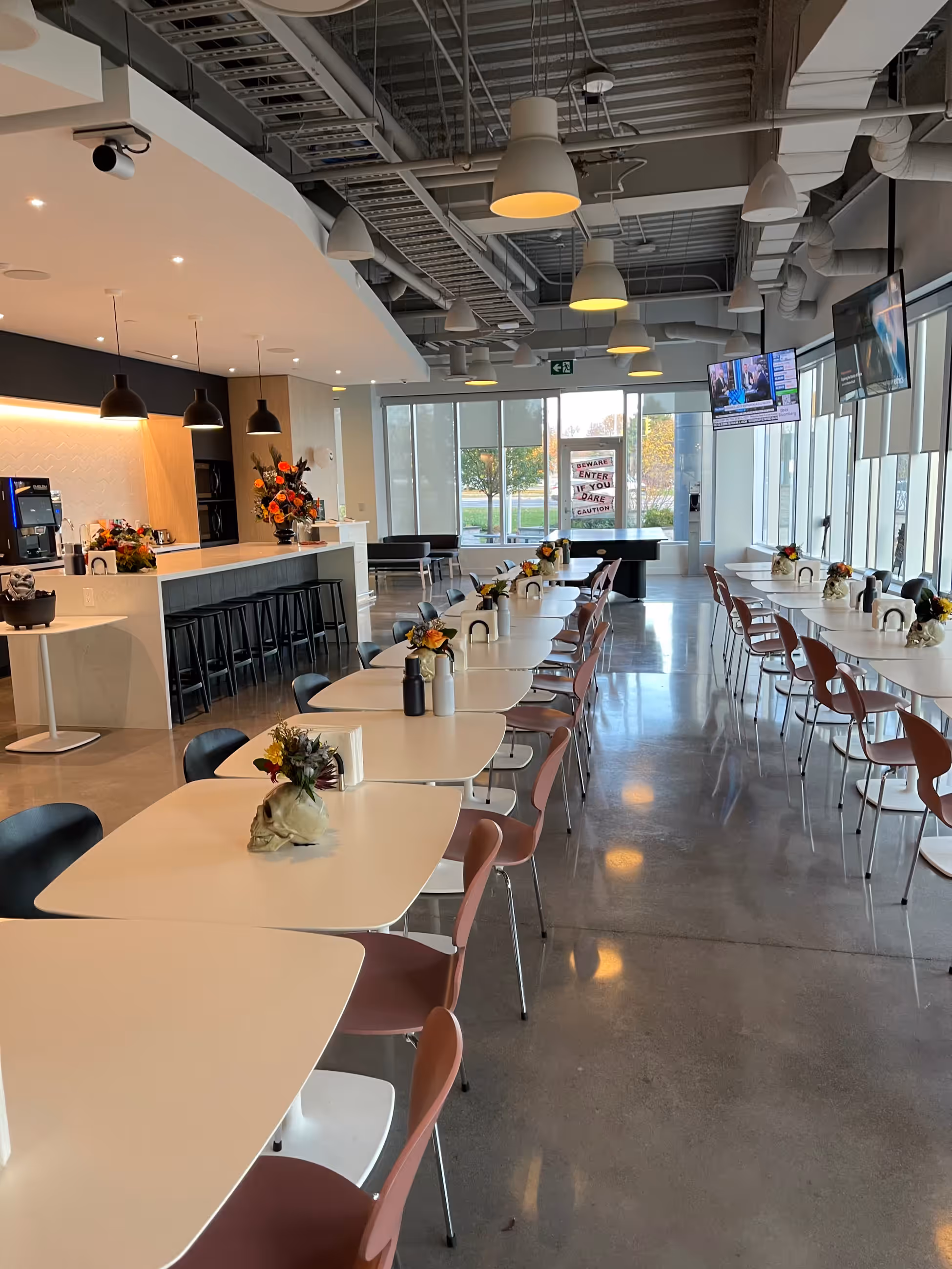 Office cafe halloween skull floral centerpieces tables