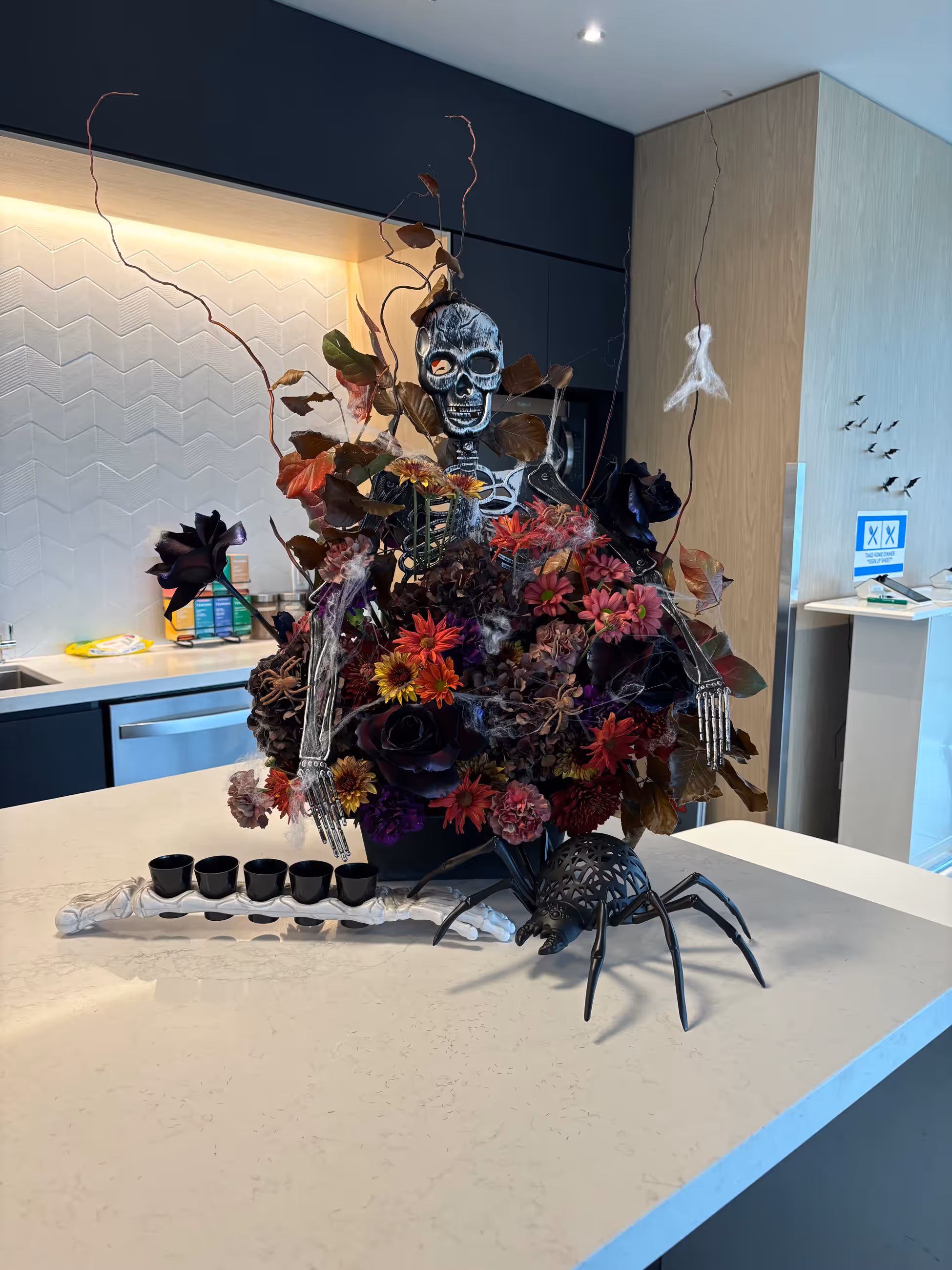 Skeleton dark floral arrangement halloween centerpiece