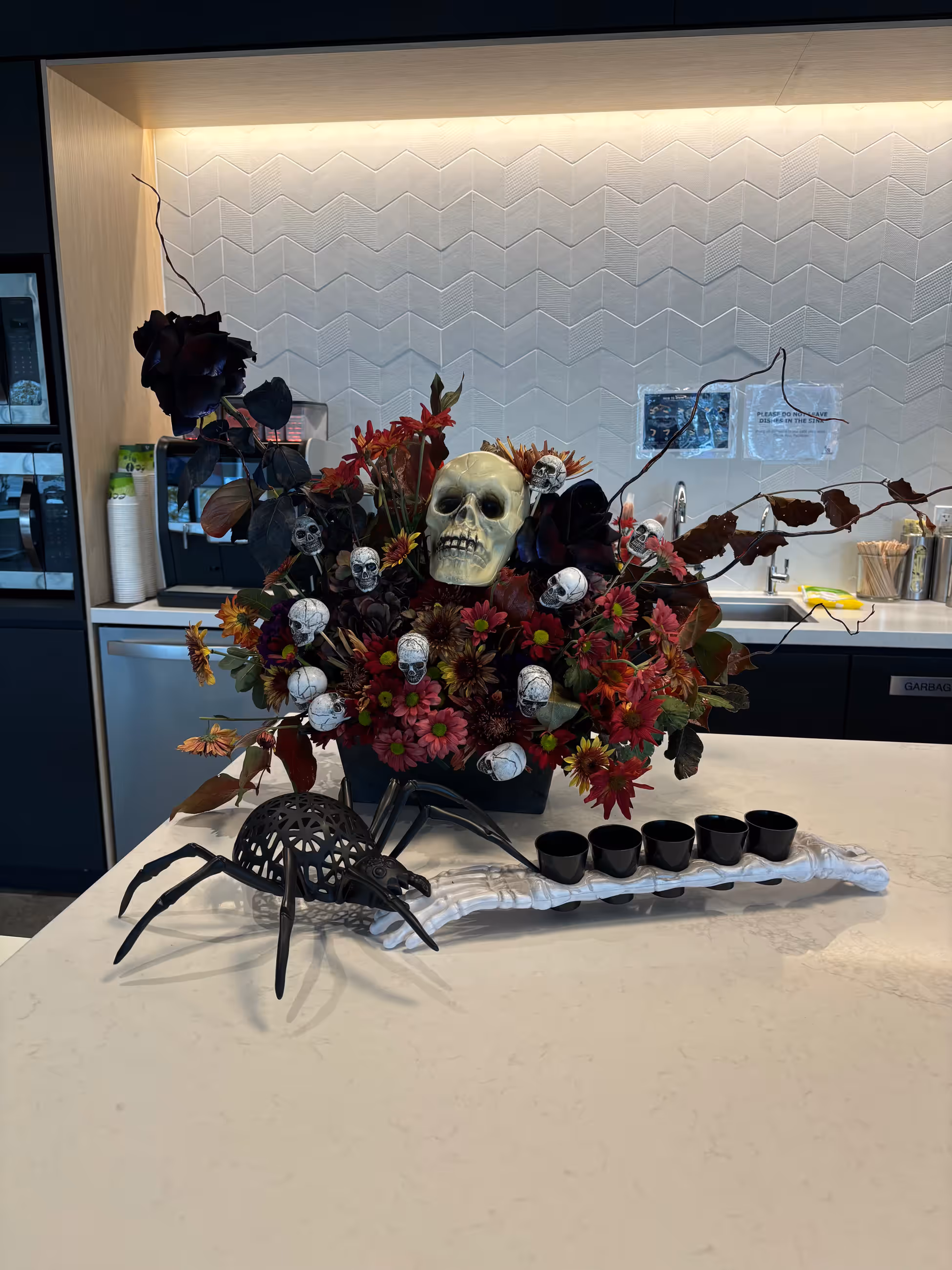 Skulls black rose dark floral arrangement spider