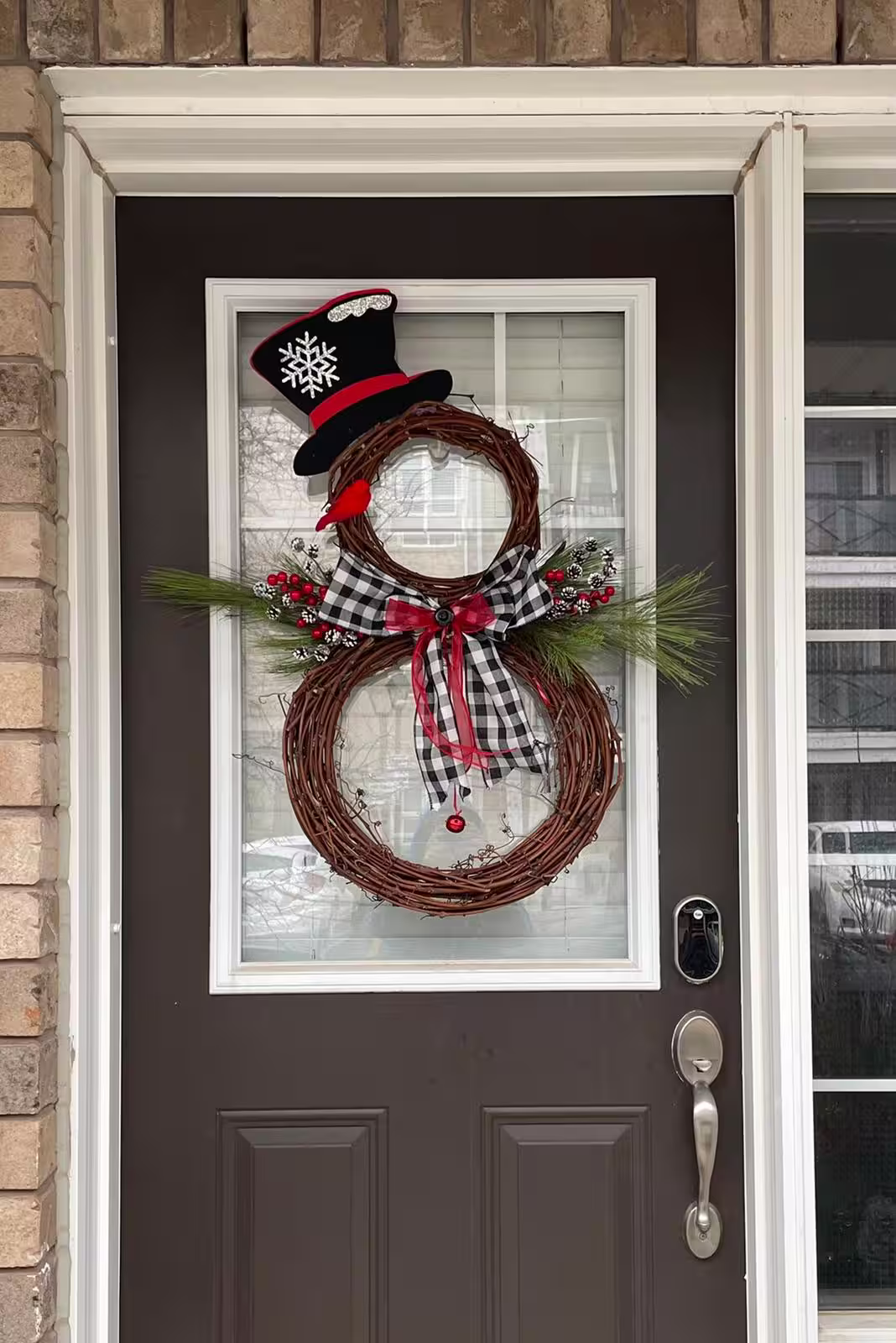 Snowman grapevine wreath front door winter
