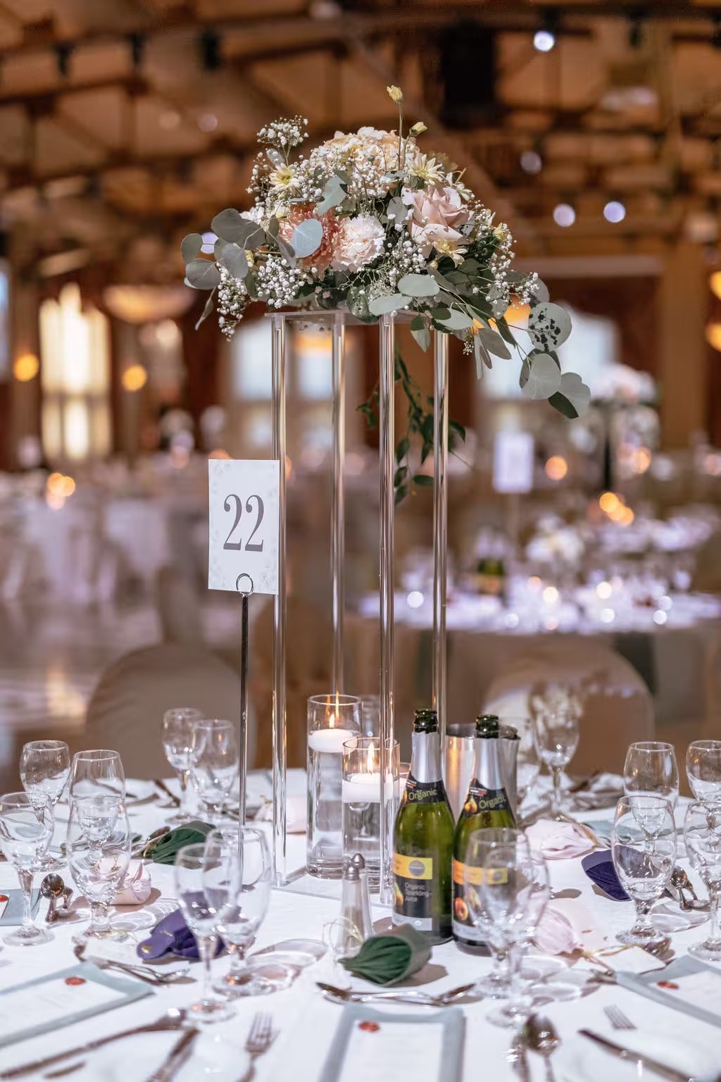Blush white tall wedding centerpiece