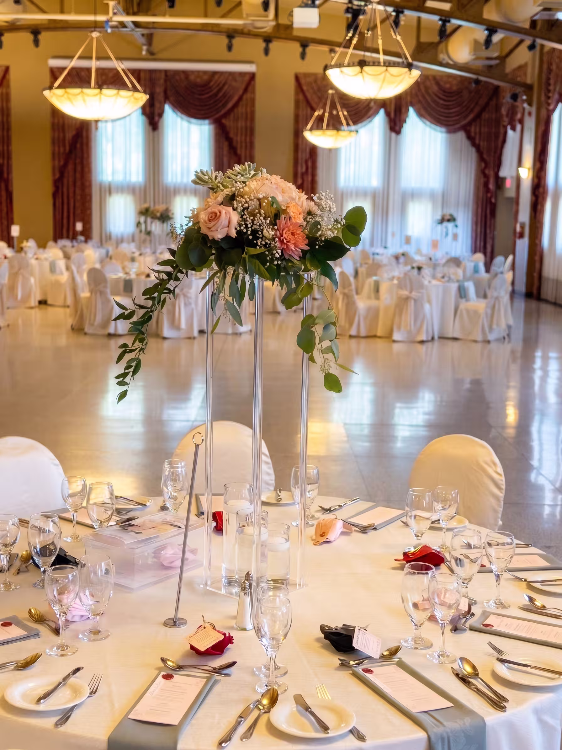 Pink peach tall floral centerpiece