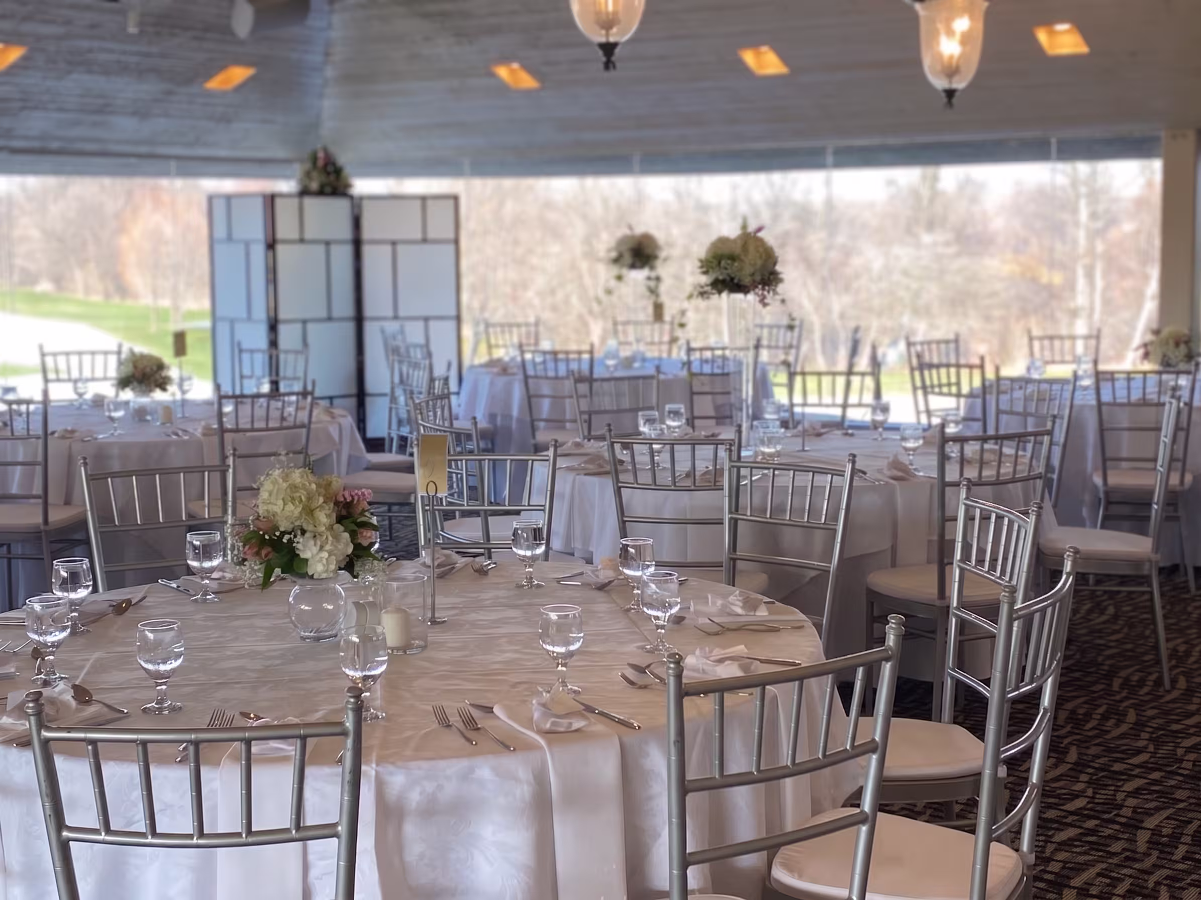 White green floral reception decor