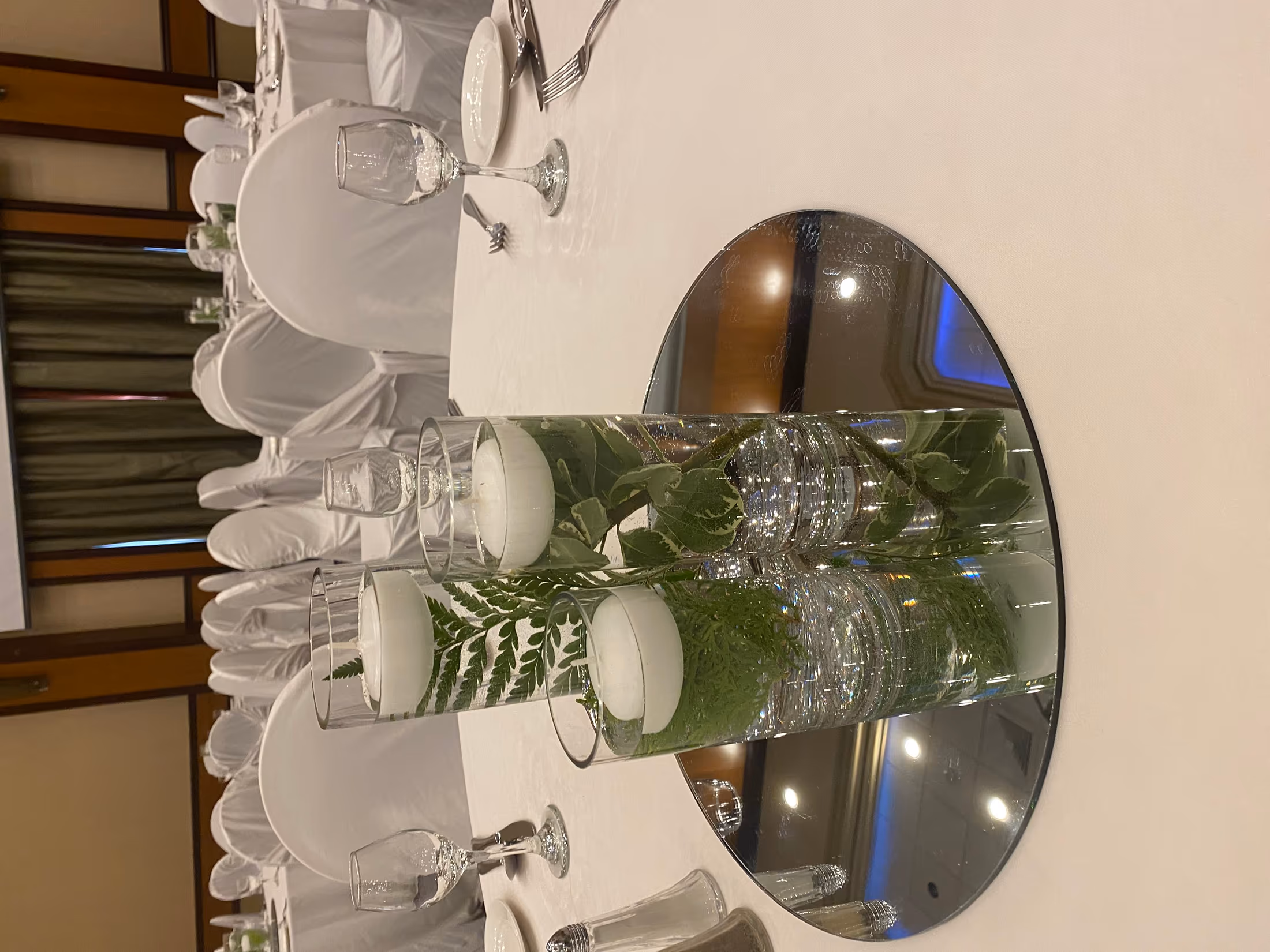Set of three clear cylinder vases for rental — floral centrepiece vessels — item SEFR503