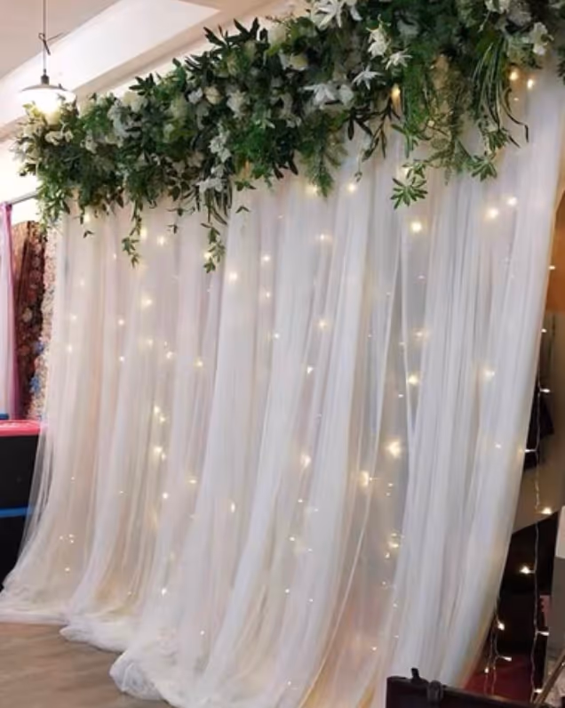 Illuminated fabric backdrop with lights for wedding ceremony and event photo backdrop — item SEFR602