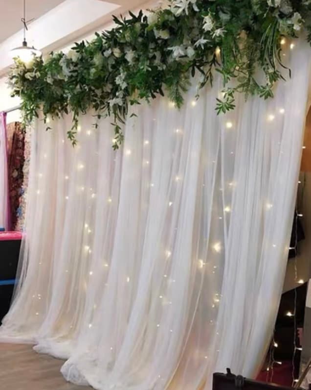 Illuminated fabric backdrop with lights for wedding ceremony and event photo backdrop — item SEFR602