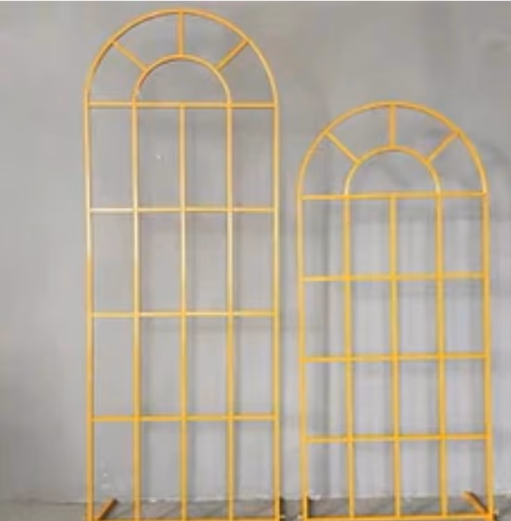Gold metal door backdrop set rental for wedding ceremony entrance and photo backdrops — item SEFR530