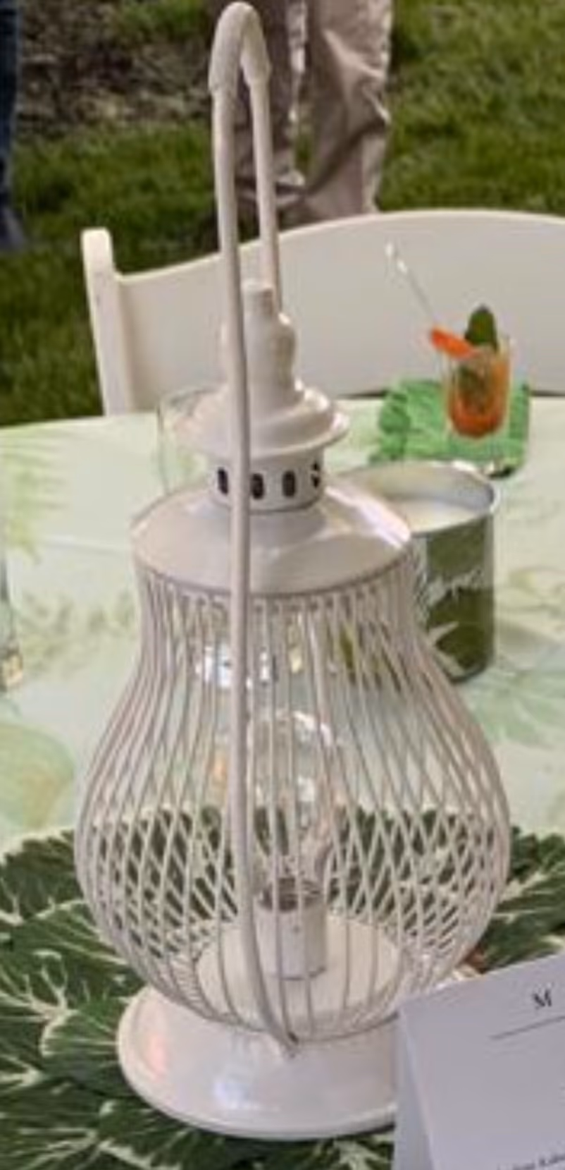 White metal lantern rental for wedding and event décor — item SEFR008