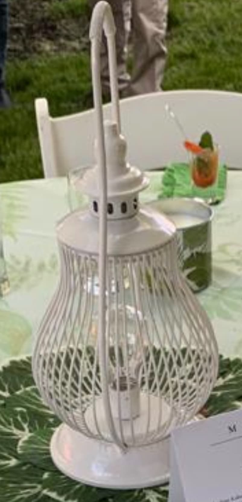 White metal lantern rental for wedding and event décor — item SEFR008