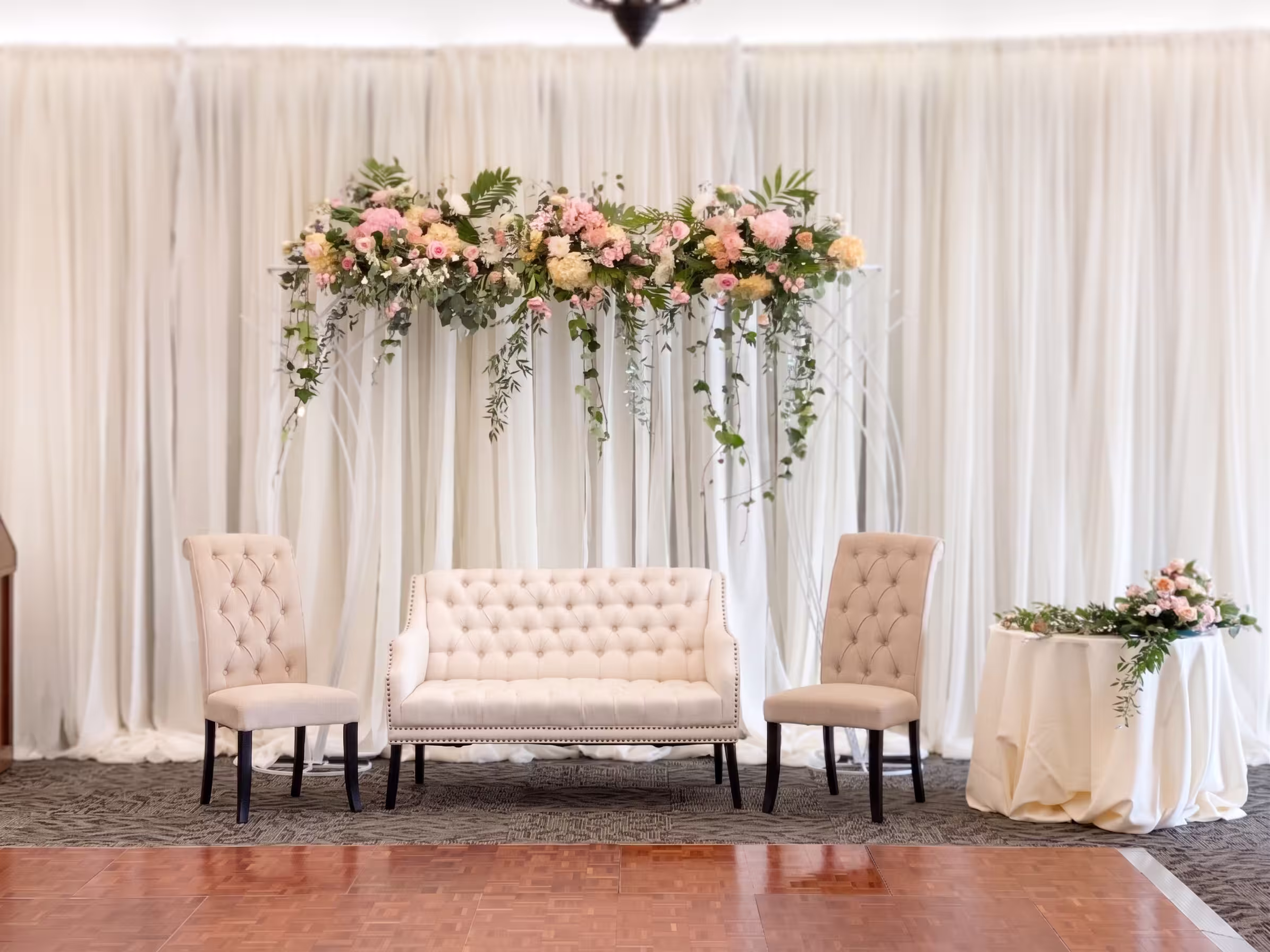 Pink and peach floral canopy backdrop